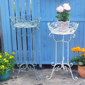 鐵藝做舊落地式高腳花架 花卉綠植盆栽 客廳室內陽臺庭院圓形花凳