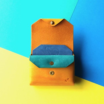 水豚設計款輕巧錢包 黃 x 綠松石 x 藍