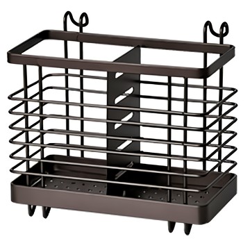 Homely Zakka 日式簡約鐵藝可掛式筷子叉勺餐具分類瀝水籃/餐具收納架/置物架  1層  深銅色  1個