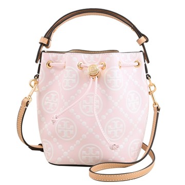 TORY BURCH 169745 T Monogram 撞色壓紋兩用水桶包.粉