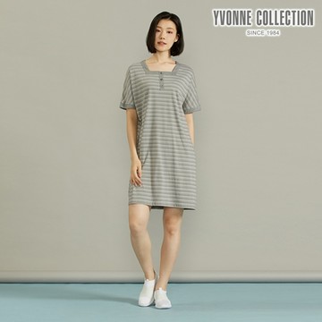 YVONNE 以旺傢飾  漸層條紋連袖洋裝-迷霧灰