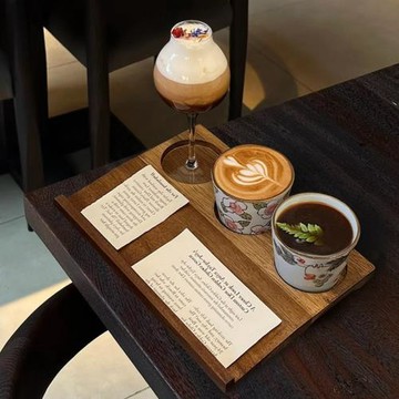 帶孔套裝意式濃縮咖啡杯印花陶瓷拿鐵杯咖啡杯咖啡廳木托盤日式無