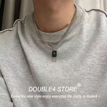【DOUBLE4】鈦鋼 項鍊 軍牌 古巴 短項鍊 不退色 韓系 穿搭 男項鍊 男女 【C63】