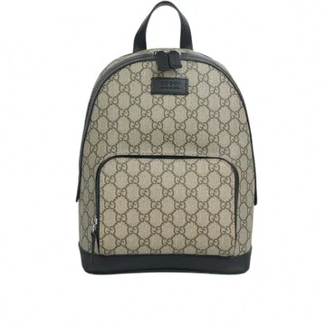 【GUCCI】GG Supreme 塗層帆布及皮革小型拉鍊後背包(烏木色/黑色)