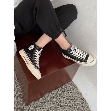 香港2025春秋新款女帆布鞋系帶真皮休閑鞋百搭舒適厚底防滑板鞋