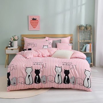 Blue Cat 藍貓 銀離子抗菌兩用被套 柔軟棉印花床包組 台灣製造  180 x 210cm  天生一對