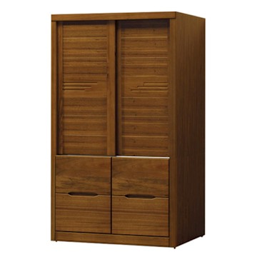 文創集 凱欣亞柚木紋4尺實木推門四抽衣櫃-119x58.5x195cm免組