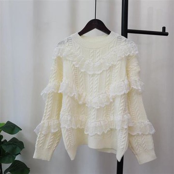 【米蘭精品】針織衫長袖毛衣-甜美拼接網紗針織女上衣3色74jl56