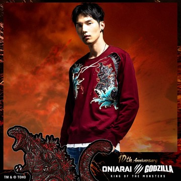 【GODZILLA 聯名】十周年紀念《正宗哥吉拉2016》日式刺繡大學TEE(深紅) - BLUE WAY 鬼洗い