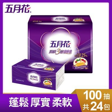 五月花頂級蓬厚柔三層抽取衛生紙100抽x24包/串-玫瑰果油