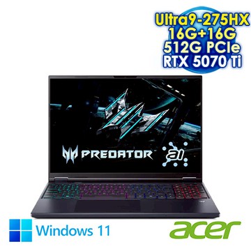 ACER Predator Helios Neo 16 PHN16-73-965Q 黑 16吋電競筆電 (WQXGA IPS 240Hz/Intel Ultra9 275HX/