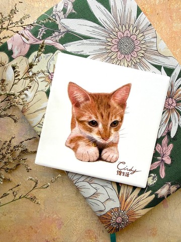 手繪插畫小貓吸水杯墊 方形 圓形可選