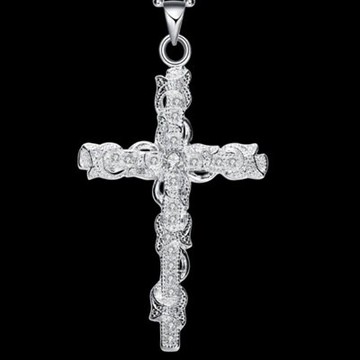 鍍銀項鍊 鑲鑽吊墜-精美十字架生日母親節禮物女飾品73ch10【獨家進口】【米蘭精品】