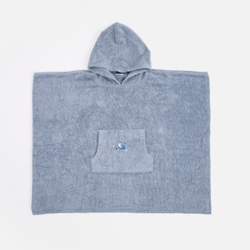 PALETTE刺繡純棉兒童浴袍 海岸藍