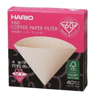 金時代書香咖啡 HARIO 日本製 V60 無漂白 咖啡濾紙 1-2杯用 40入 VCF-01-40M