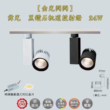 【金光閃閃】舞光 黑鑽石軌道投射燈 24W 軌道燈 投射燈 均光 無色偏差 無頻閃 超高演色性 防眩光 全電壓