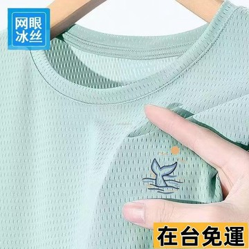 🔥台灣發出🔥 透氣圓領t恤 冰絲夏網眼短袖 輕薄運動美式ins大碼舒適涼感速乾衣 吸濕 防曬透氣 運動上衣 排汗t