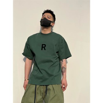 墨綠色美式重磅純棉t恤男短袖寬松夏季高級設計感小眾大碼體恤潮