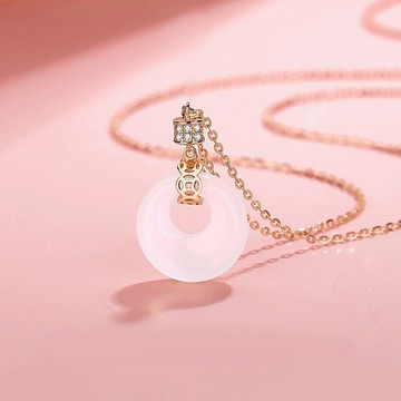【巴黎精品】現貨+預購 925純銀項鍊白玉髓吊墜-平安扣鋯石銅錢鏤空女飾品2色a1cj36