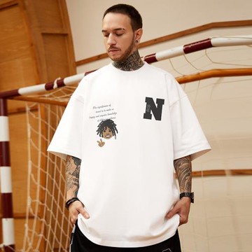 oversize美式重磅潮牌胖子男裝大碼國潮嘻哈寬松短袖T恤五分半袖