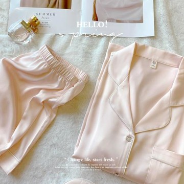 【鉆石紐扣】小紅書同款網紅睡衣女短袖家居服冰絲綢緞兩件套夏季