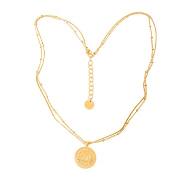 DIOR 迪奧新款30 MONTAIGNE 金色色調圓形金幣金屬雙鍊頸鏈