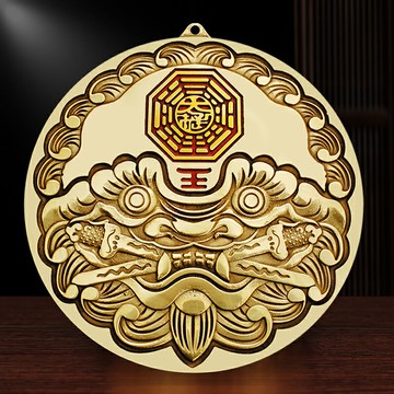 海神門符純銅獅子咬劍虎頭鏡獅咬劍牌獸頭睚眥八卦銅鏡虎獅頭掛件 雙11全館免運