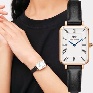 Daniel Wellington DW 女錶-20x26mm Quadro Sheffield 羅馬方形典雅手錶 新春換新 送禮首選-玫瑰金框x黑皮帶 DW00100689