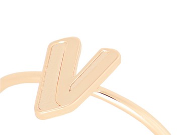 英文字母 V 純銀鍍金戒指 (單只)