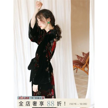 (免運)WakeUp醒來韶華真絲絲絨女士家居服套裝冬季性感長款睡袍女可外穿