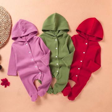 春秋季實拍無模特純色針織連體哈衣連帽單排扣韓范修身外貿款清貨