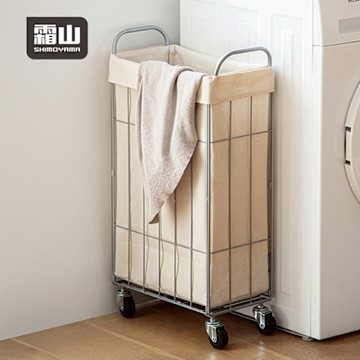 日本霜山 窄型不鏽鋼折疊洗衣籃(附輪)-36L-多色可選