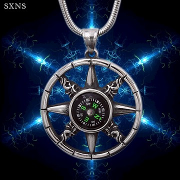 歐美鈦鋼指南針項鏈男生長款鈦鋼吊墜百搭個性潮男小伙掛件掛飾品