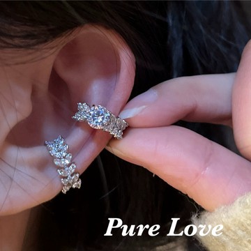 Pure Love樂芙 /正韓 【E0953】韓系簡約滿鑽麥穗鋯石不對稱耳夾 耳骨夾(無耳洞)一對/ 銀
