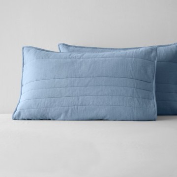 PALETTE200織雙層皺紗绗縫純棉美式枕套2入 海岸藍