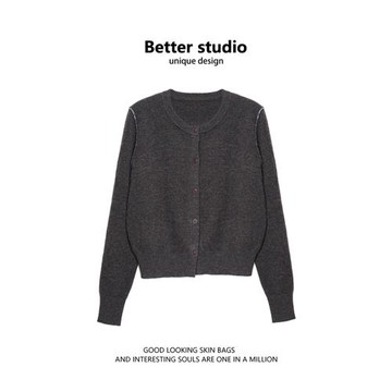 假兩件針織開衫2024冬季新款設計感撞色修身毛衣百搭顯瘦小眾上衣