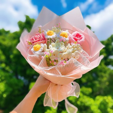 客製化禮物  情人節禮盒  花屋系列 手作鉤織粉色系永恆花束