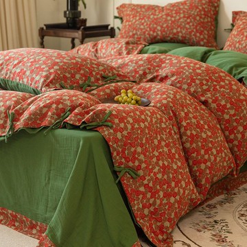 新疆雙層棉紗四件套母嬰兒四件套純棉提花被套網紅風床上用品復古