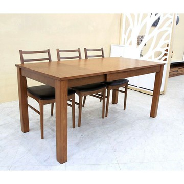 【歐風別館】無印柚木色實木伸縮餐桌【基隆至台中免運費】