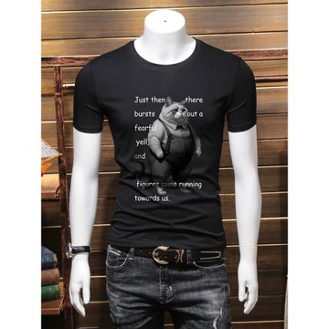 梵度圓領男士短袖T恤上衣修身潮流半袖夏季2025新款白色印花體恤