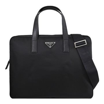 PRADA 2VE368 Re-Nylon Saffiano 三角LOGO輕尼龍公事包.黑