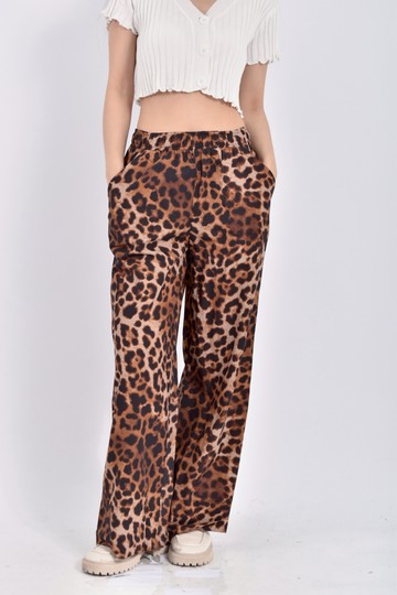 (L) 【艾玲私服】asos高腰鬆緊腰豹紋棕色長褲