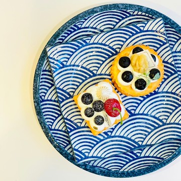 美濃燒-白雪青海波方型+大圓餐盤禮盒組-17.2/25cm