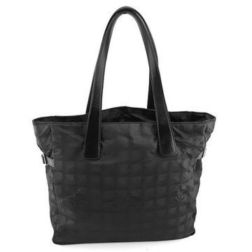 九成新！CHANEL Bell Line 黑色帆布肩背大購物包