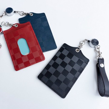 帶捲軸的通行證夾 [意大利皮革 - 格紋 -] 真皮普通名片夾 簡約 HH23K