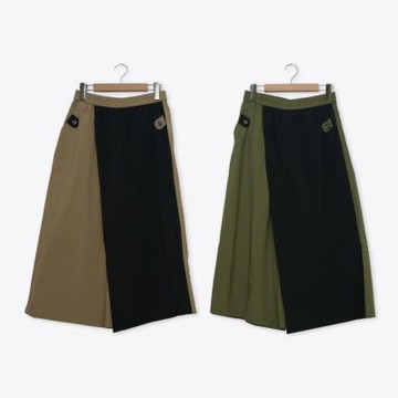 【Dailo】簡約配色長褲裙 綠 卡