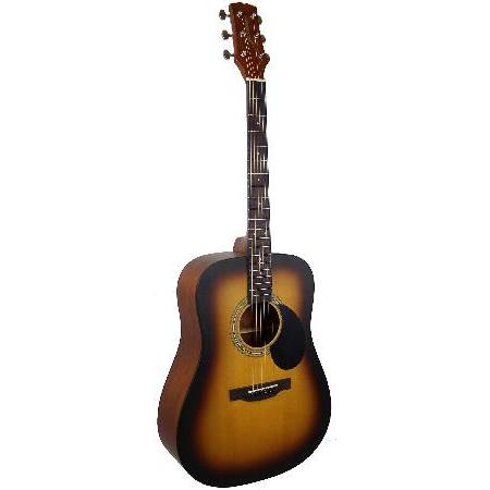 Jasmine S35 Dreadnought Acoustic Guitar Matte Sunburst Bundle with Hard Case, Strings, Tuner, Strap, Picks, Instructional Book, Austin Bazaar Instru