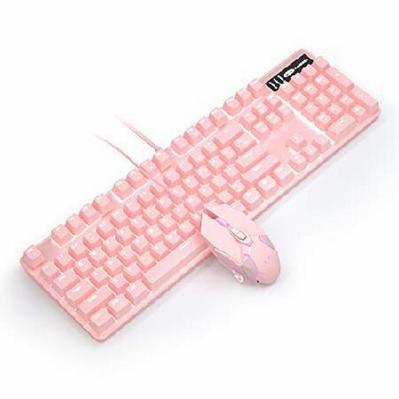 ピンク メカニカル ゲーム用キーボードとマウスのコンボ ブルー