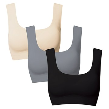 BASE ALPHA ESSENTIALS 舒適無痕內衣背心3件組  黑色 + 米色 + 灰色  L
