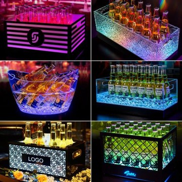 酒吧發光冰桶亞克力香檳桶啤酒框冰粒桶KTV啤酒桶LED元寶冰桶商用